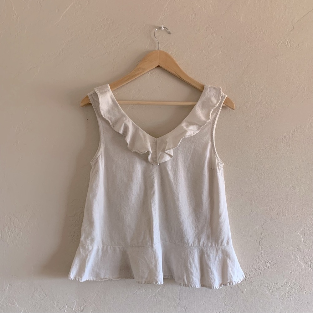 Linen tank top with ruffle and button down back